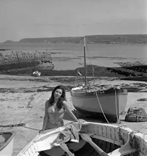 Modelling Prints: Model on a beach with fishing boats