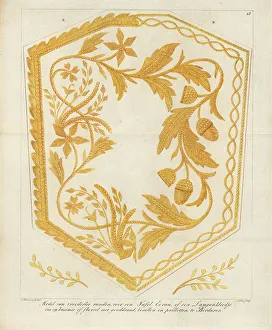 Furnishings Prints: Model for an embroidered table screen or lampshade with floral p