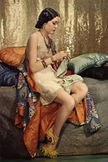 Lingerie Prints: Model posing in lingerie, 1934 Vivex colour photograph