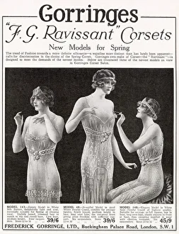 Bodies Prints: Three models wearing spring dainty lace corsets. Date: 1922