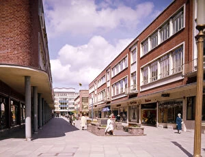 Modern shopping precinct in Exeter, Devon