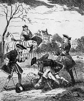 Duels Prints: Mohun and Hamilton duelling with swords