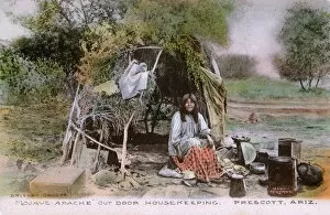 Images Dated 31st July 2018: Mojave Apache Indian Woman cooking outside her home