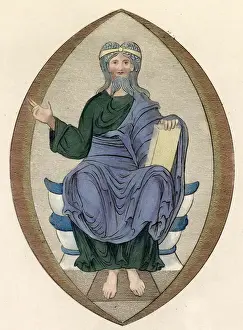 Draped Prints: A monarchal state habit: long green super-tunic worn under a draped mantle, bare feet
