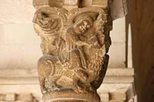 Images Dated 16th April 2006: Monastery of Sant Cugat. Capital depicting Samson slaying th