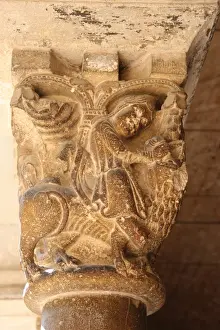 Monastery of Sant Cugat. Capital depicting Samson slaying th