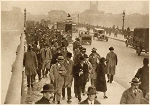 Images Dated 2nd June 2021: Monday morning rush hour with lots of people walking across London Bridge