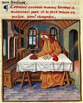 Coins Prints: Moneylender. Miniature Livre de Bonnes Meurs by Jacques Le