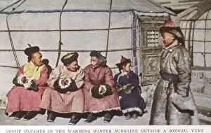 Mongolia Prints: Mongolia - Men chatting outside a yurt
