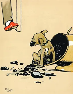 Emanuel Prints: Mongrel puppy eating coal