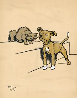 Emanuel Prints: Mongrel puppy with a kitten