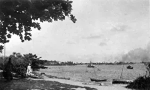 Images Dated 16th June 2016: Monitor bombarding Lukuledi, East Africa, WW1