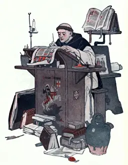Monastic Prints: Monk working on an illuminated manuscript