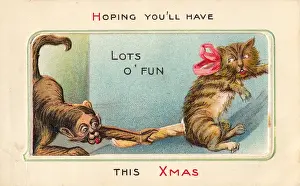 Movable Prints: Monkey and cat on a Christmas card