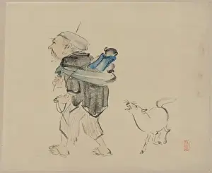 Monkey trainer and a dog