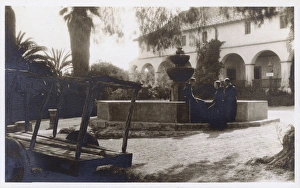 Images Dated 11th July 2017: Monks and fountain, Mission, Santa Barbara, California, USA