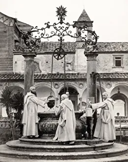 Monks at a monastery well, Florence, Italy