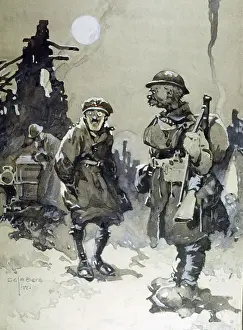 Bere Prints: Monocled officer and a Tommy ready for the off, WW1