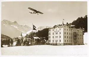 Grisons Prints: Monoplane over Eden Hotel, Arosa, Grisons, Switzerland