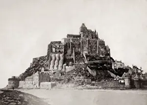 Mont Prints: Mont St Michel, Normandy, prior to spire completion 1898