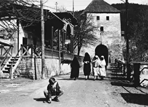 Montenegrin Prints: Montenegrin Street Scene with veiled women