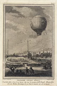 Aerostatic Gallery: Montgolfier balloon in flight over Lyons, France