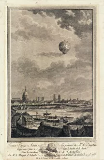 Dome Collection: Montgolfier balloon in flight over Paris
