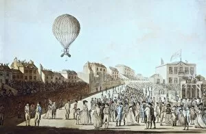 One of the Montgolfier brothers departing from