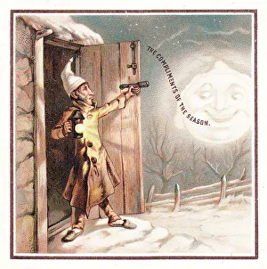 Full moon and man on a Christmas card
