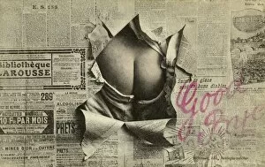 Images Dated 12th April 2012: Mooning through a ripped newspaper