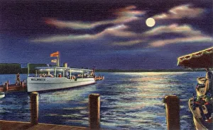 Geneva Prints: Moonlight on Lake Geneva, Wisconsin, USA, from recreation building Date: 1936