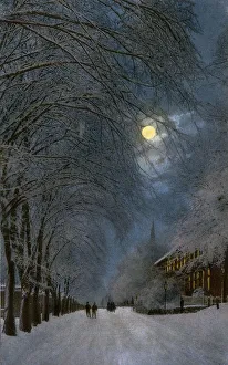 Images Dated 9th April 2018: MOONLIT SNOWY STREET