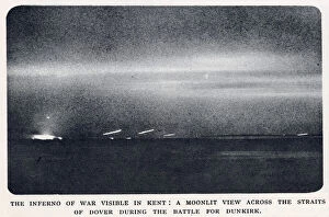 Moonlit view during Battle for Dunkirk, northern France, WW2