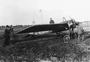 Soulnier Prints: Morane-Soulnier Type G Parked with a Pilot Posing for a ?
