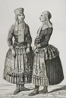 Mordvin women wearing traditional costumes