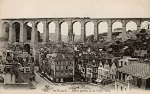 Rooftops Prints: Morlaix, Finistere, Brittany, France - Railway Viaduct
