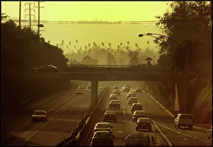 Highway Prints: Morning view of Los Angeles highway, USA
