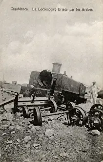 Uprising Prints: Morocco - Locomotive destroyed by Arabs - Chaouia uprising