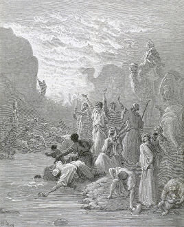 Moses brings forth water from the rock. Book of Exodus