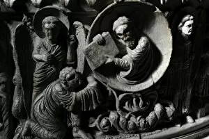 Images Dated 10th April 2013: Moses receives the Law. Baptismal font. 12th century. Basili