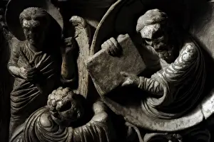 Receive Prints: Moses receives the Law. Baptismal font. 12th century. Basili