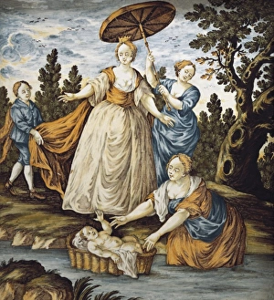Abruzzi Gallery: Moses saved from the water. 18th c. Maiolica