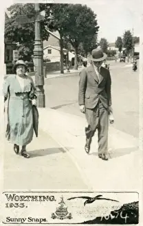 New Images From The Grenville Collins Collection Prints: Mother and adult son stroll along a Worthing pavement
