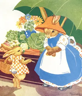 Mother and baby rabbit at the market