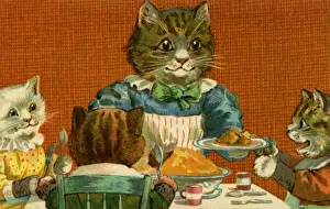 Mother cat serves her kittens by g h Thompson