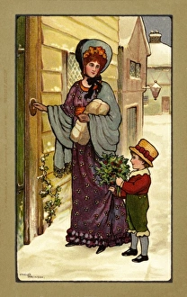 Images Dated 12th April 2008: Mother and child bearing Christmas gifts