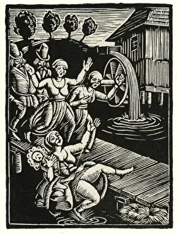 Footbridge Prints: Mother & child falling off footbridge