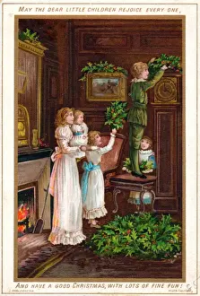 Mother and four children on a Christmas card