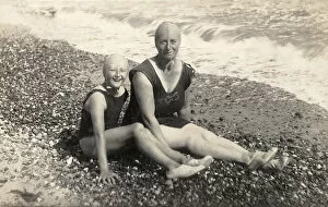 Bather Gallery: Mother and daughter in swimsuits and bathing caps