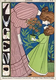 Mothers Prints: Mother Girl Flowers 1896